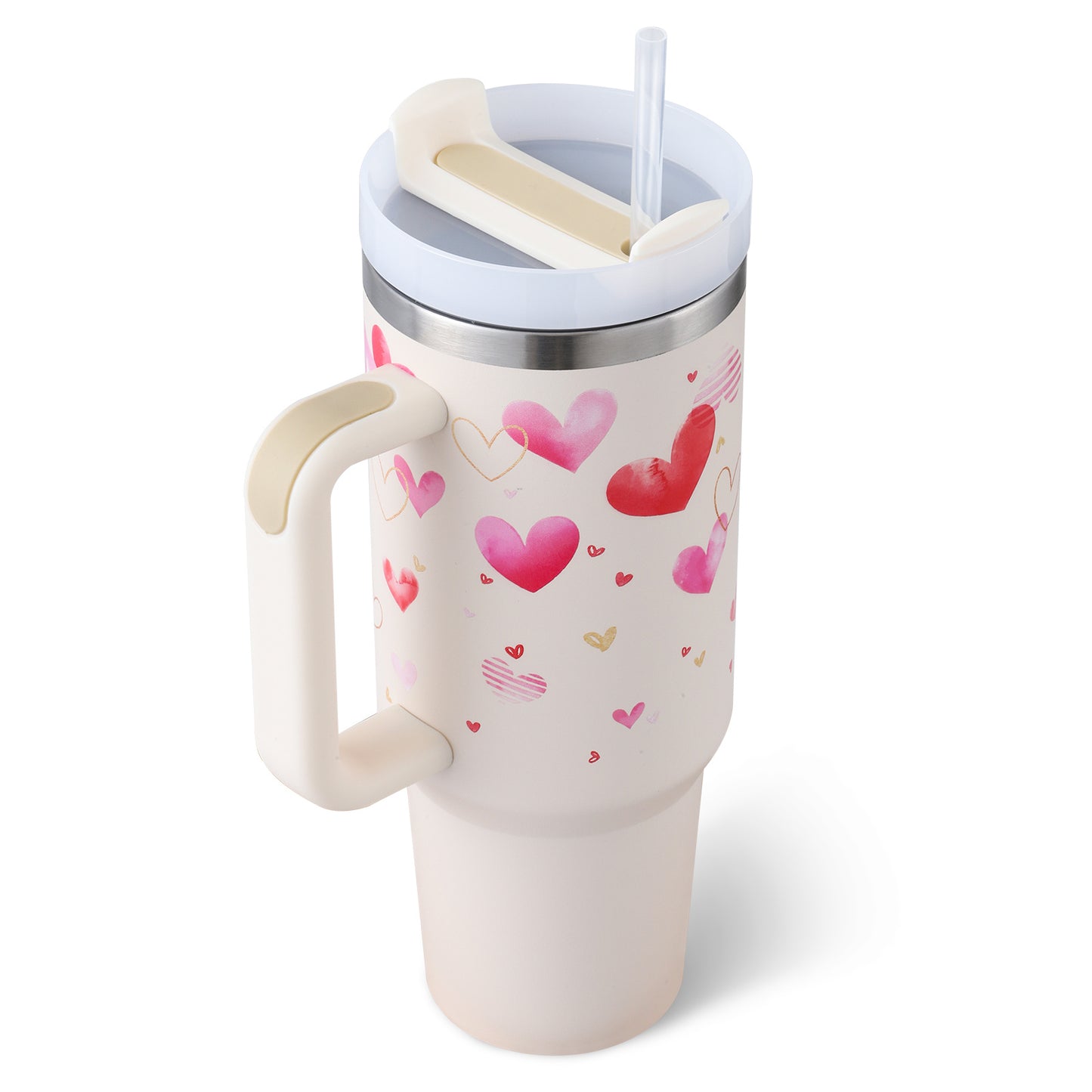 40 Oz Tumbler With Handle Straw Insulated, Stainless Steel Spill Proof Vacuum Coffee Cup Tumbler With Lid Tapered Mug Gifts For Valentine Lover Suitable For Car Gym Office Travel - My Store