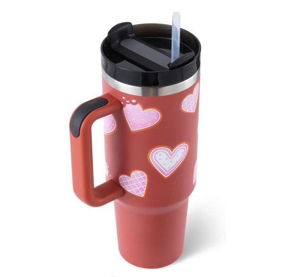 40 Oz Tumbler With Handle Straw Insulated, Stainless Steel Spill Proof Vacuum Coffee Cup Tumbler With Lid Tapered Mug Gifts For Valentine Lover Suitable For Car Gym Office Travel - My Store