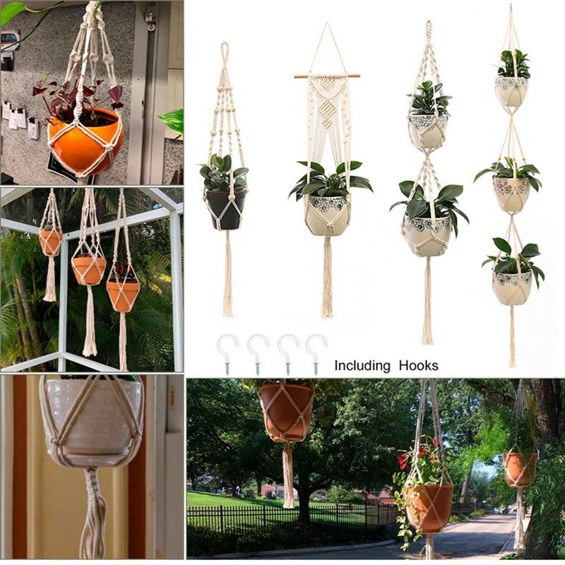 Hanging Plant Handmade Macrame Hanger Flower Pot Wall Decor Courtyard Garden Hanging Planter - My Store