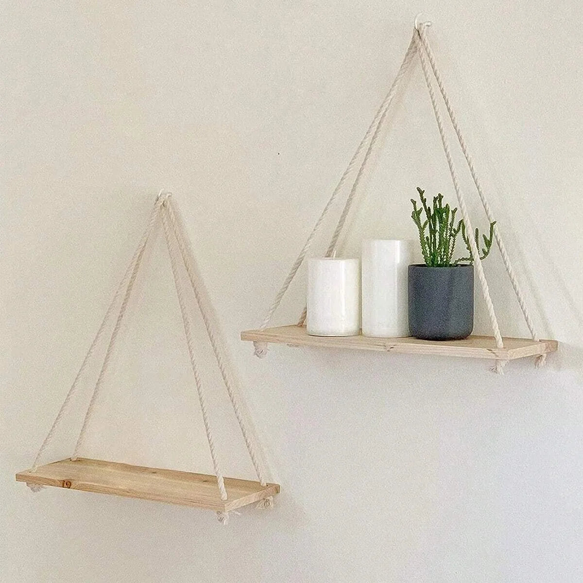 1PCS Wall decoration hanging rope flower pot wooden storage rack - My Store