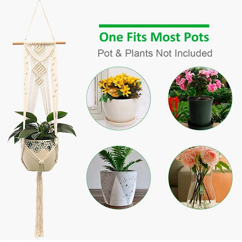 Hanging Plant Handmade Macrame Hanger Flower Pot Wall Decor Courtyard Garden Hanging Planter - My Store