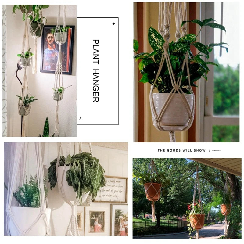 Hanging Plant Handmade Macrame Hanger Flower Pot Wall Decor Courtyard Garden Hanging Planter - My Store