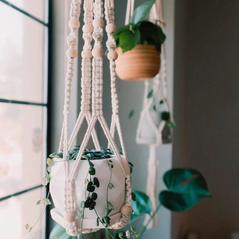 Hanging Plant Handmade Macrame Hanger Flower Pot Wall Decor Courtyard Garden Hanging Planter - My Store