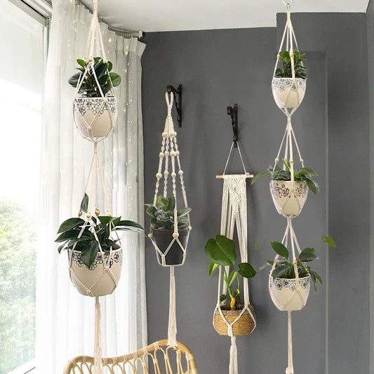 Hanging Plant Handmade Macrame Hanger Flower Pot Wall Decor Courtyard Garden Hanging Planter - My Store