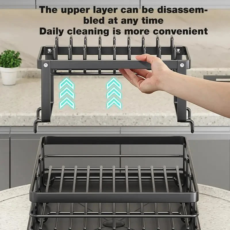 Adjustable Kitchen Dish Drying Rack with Drainboard Over Sink Countertop Cutlery Storage Holder - My Store