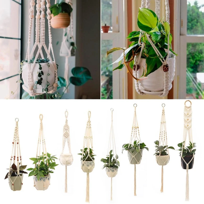 Hanging Plant Handmade Macrame Hanger Flower Pot Wall Decor Courtyard Garden Hanging Planter - My Store