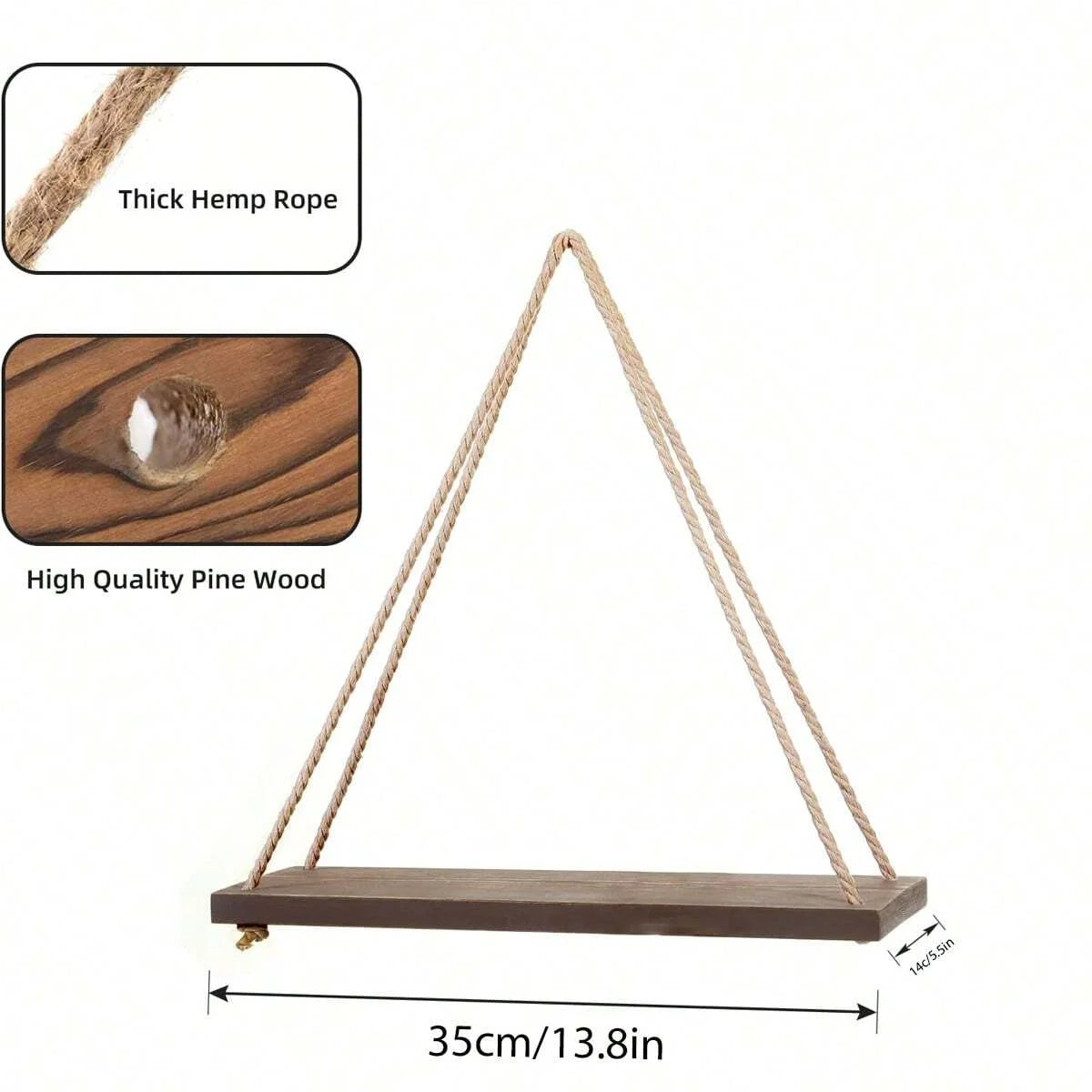 1PCS Wall decoration hanging rope flower pot wooden storage rack - My Store