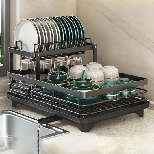 Adjustable Kitchen Dish Drying Rack with Drainboard Over Sink Countertop Cutlery Storage Holder - My Store